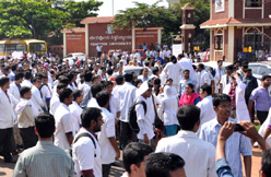 Protest outside Yenepoya Hospital opposing assault on doctor accused of  sexual abuse